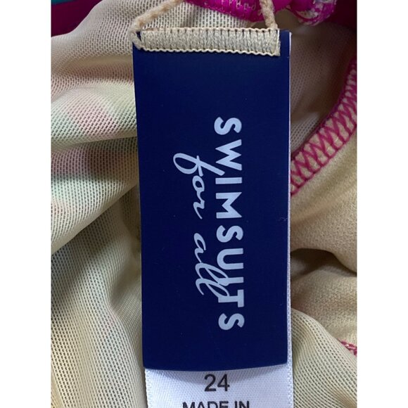 Swimsuits For All Womens Plus Size 24 Hibiscus V Neck One Piece Swim Dress - Picture 5 of 6